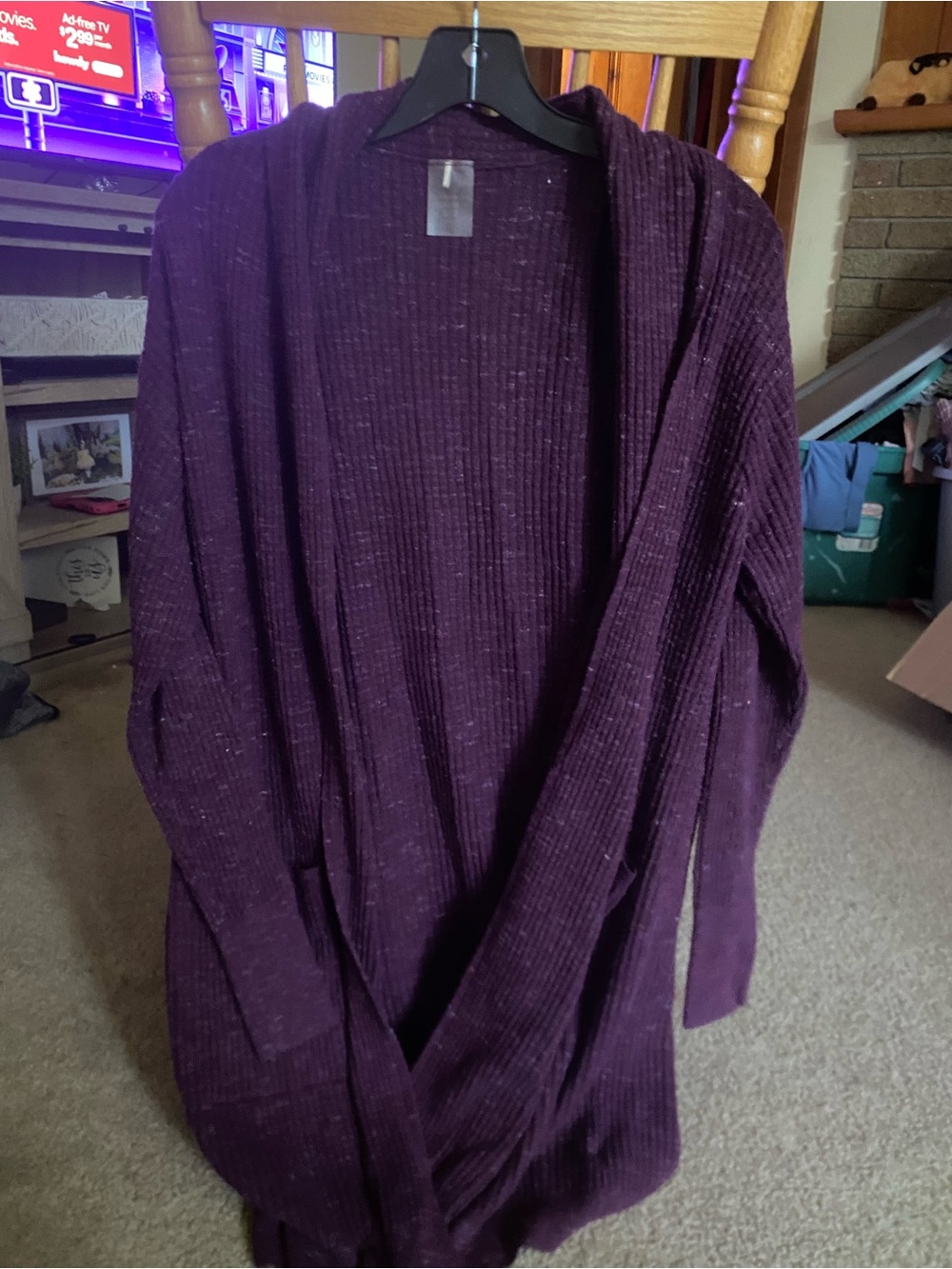 CALIA by Carrie Underwood Open-Front Ribbed Cardigan in Deep Plum